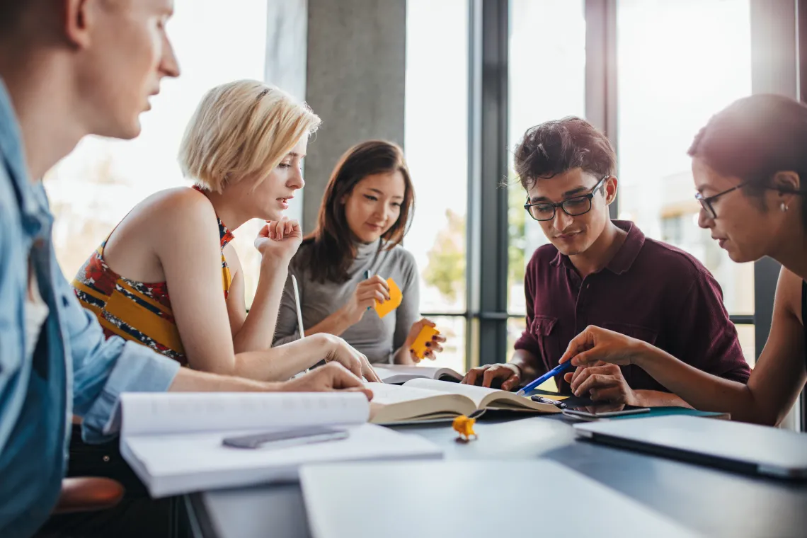 Group of students gathered, research